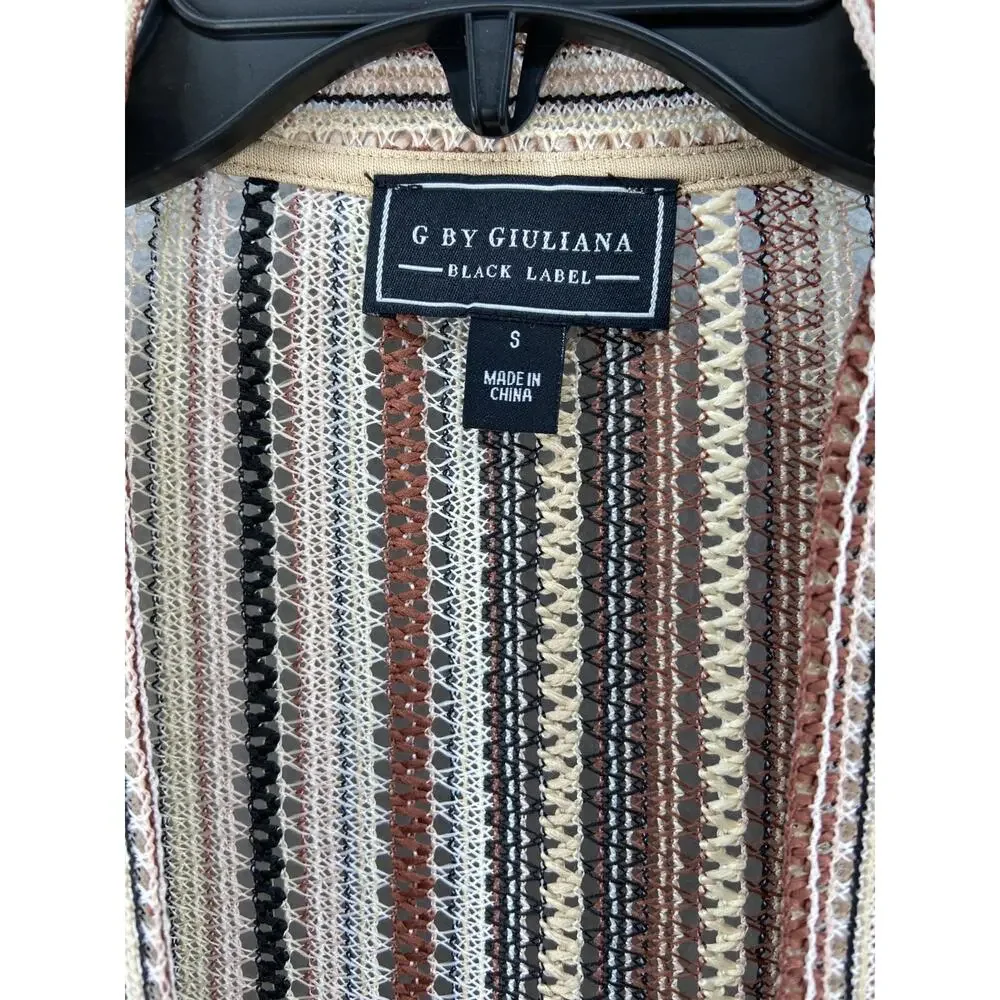 New G by Giuliana Cardigan Sz S Duster Brown Stripe 3/4 Sleeve Open Front Duster